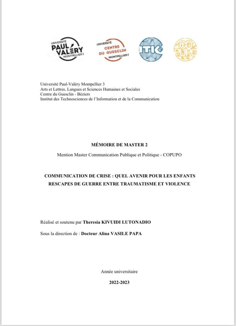 Couverture du mémoire de Master