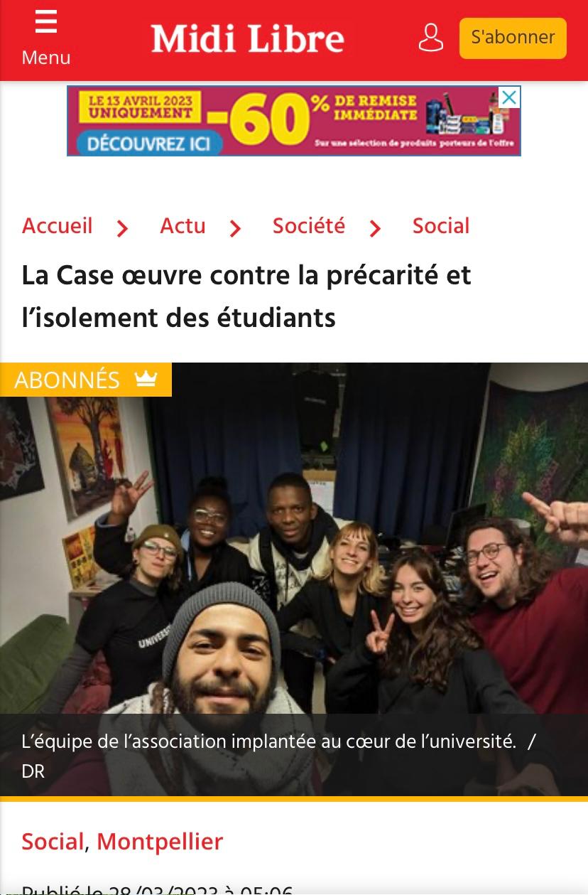 Article Midi Libre : La Case œuvre contre la précarité et l'isolement des étudiants