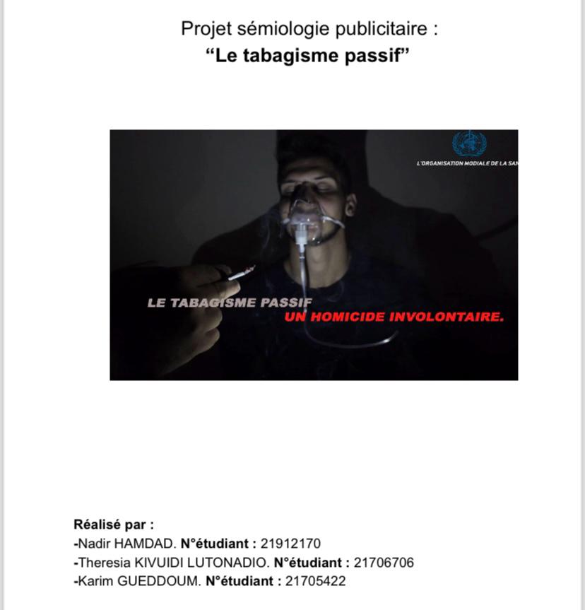 Projet de sémiologie publicitaire, le tabagisme passif